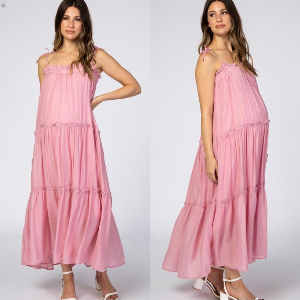 Tie Strap Ruffle Maternity Maxi Dress by PinkBlush